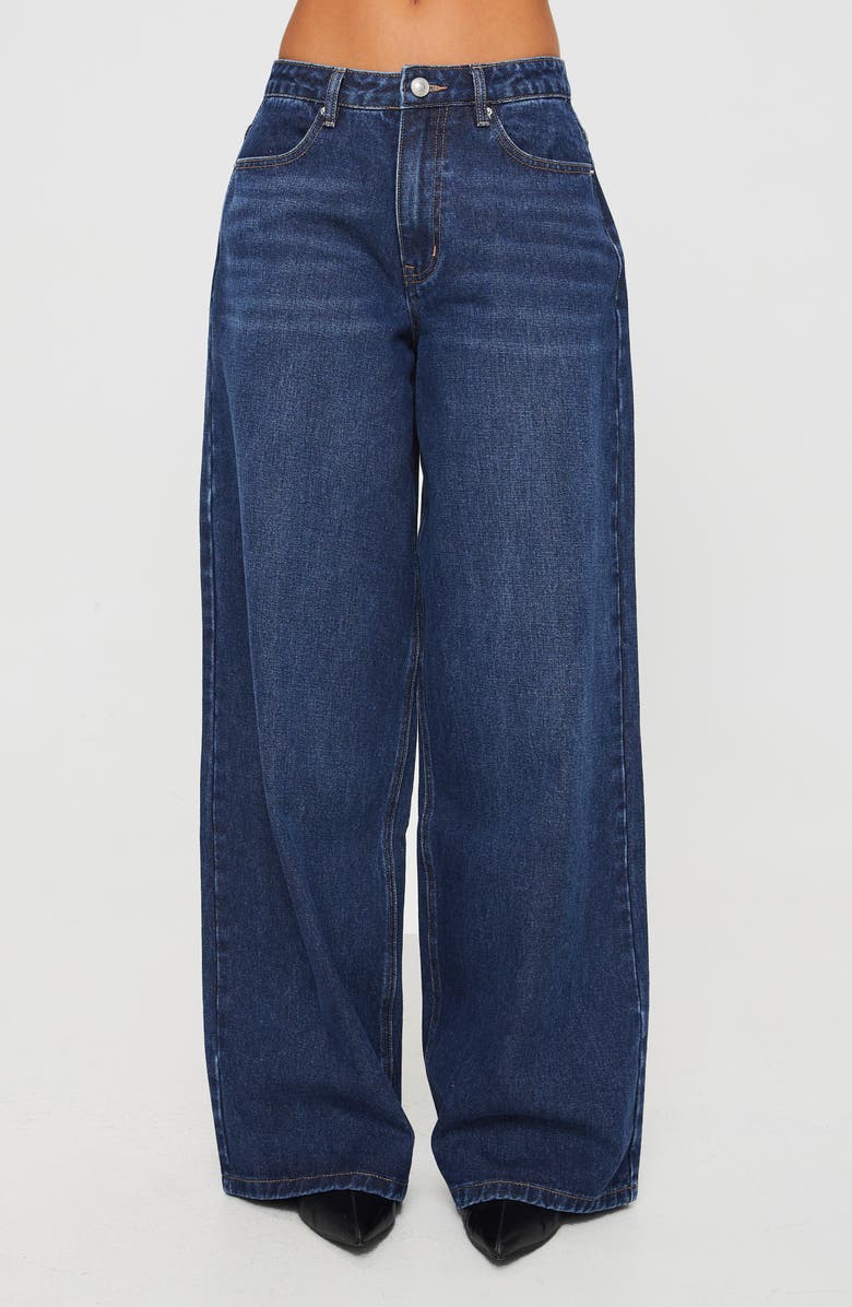 Princess Polly Naylor Low Rise Wide Leg Jeans, Main, color, Blue Denim