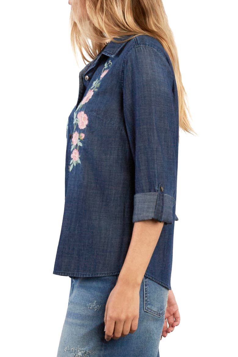 Rose Embroidered Denim Shirt, Alternate, color, DUSK BLUE