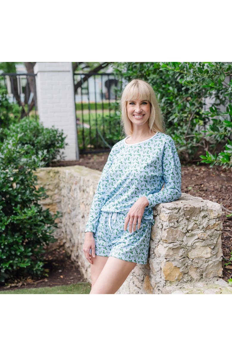 Lila and Hayes Anna Women's Pajama Longsleeve Top Short Set, Alternate, color, Wild West Blue