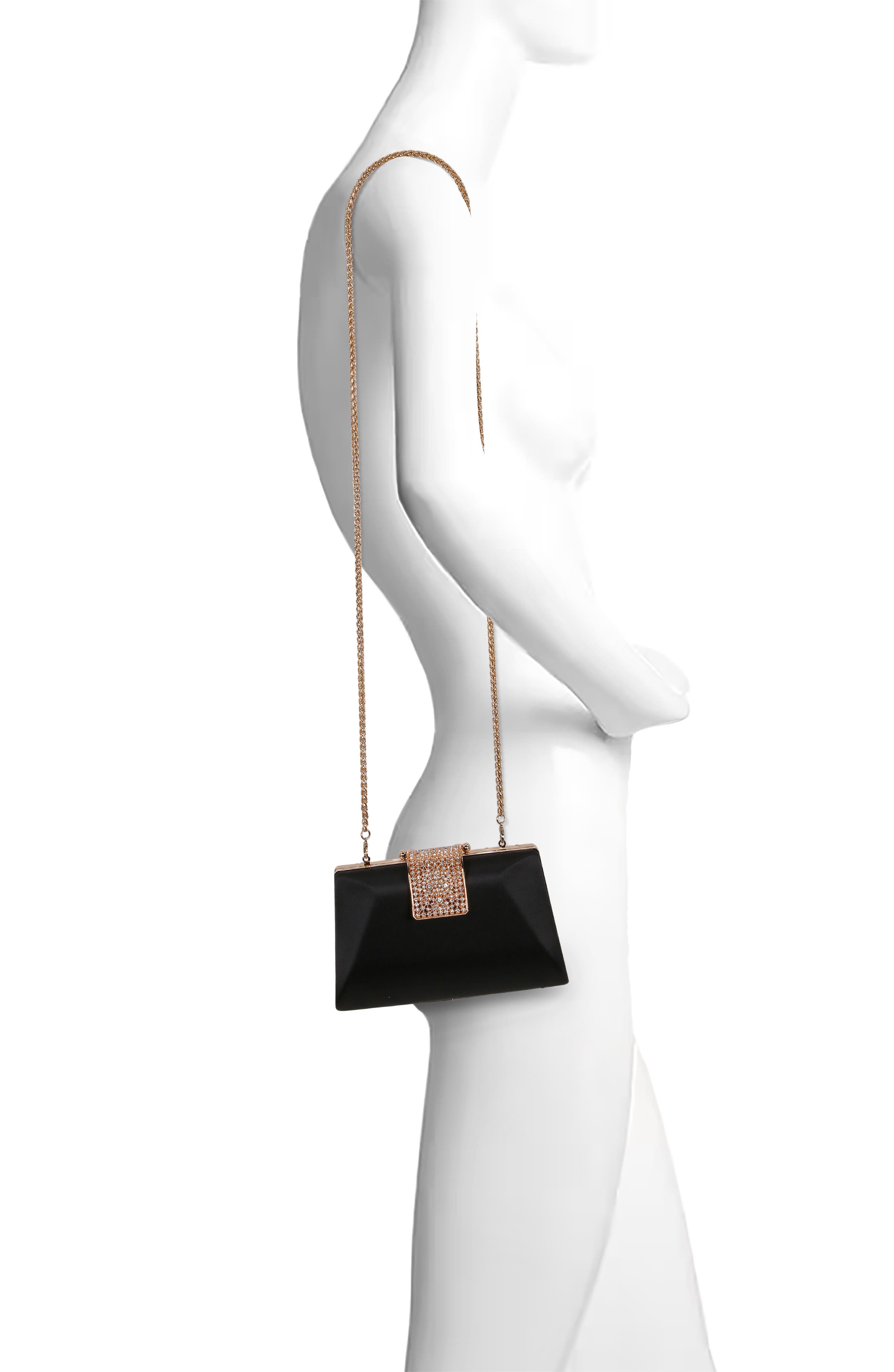 Jewel Badgley Mischka Amira Faceted Minaudiere, Alternate, color, Black