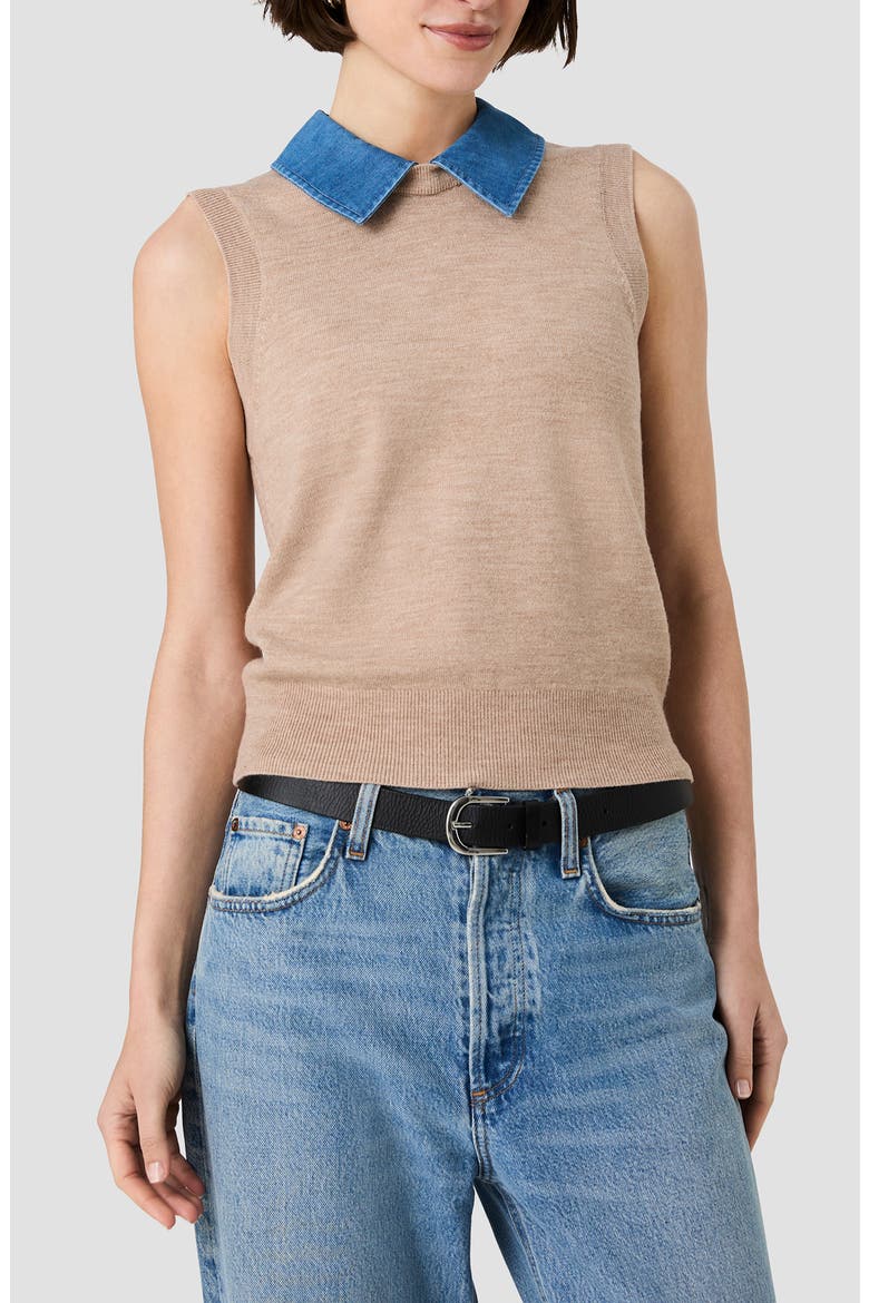 Babysoft Denim Collar Knit Vest, Main, color, TAUPE/ SKY BLUE VINTAGE