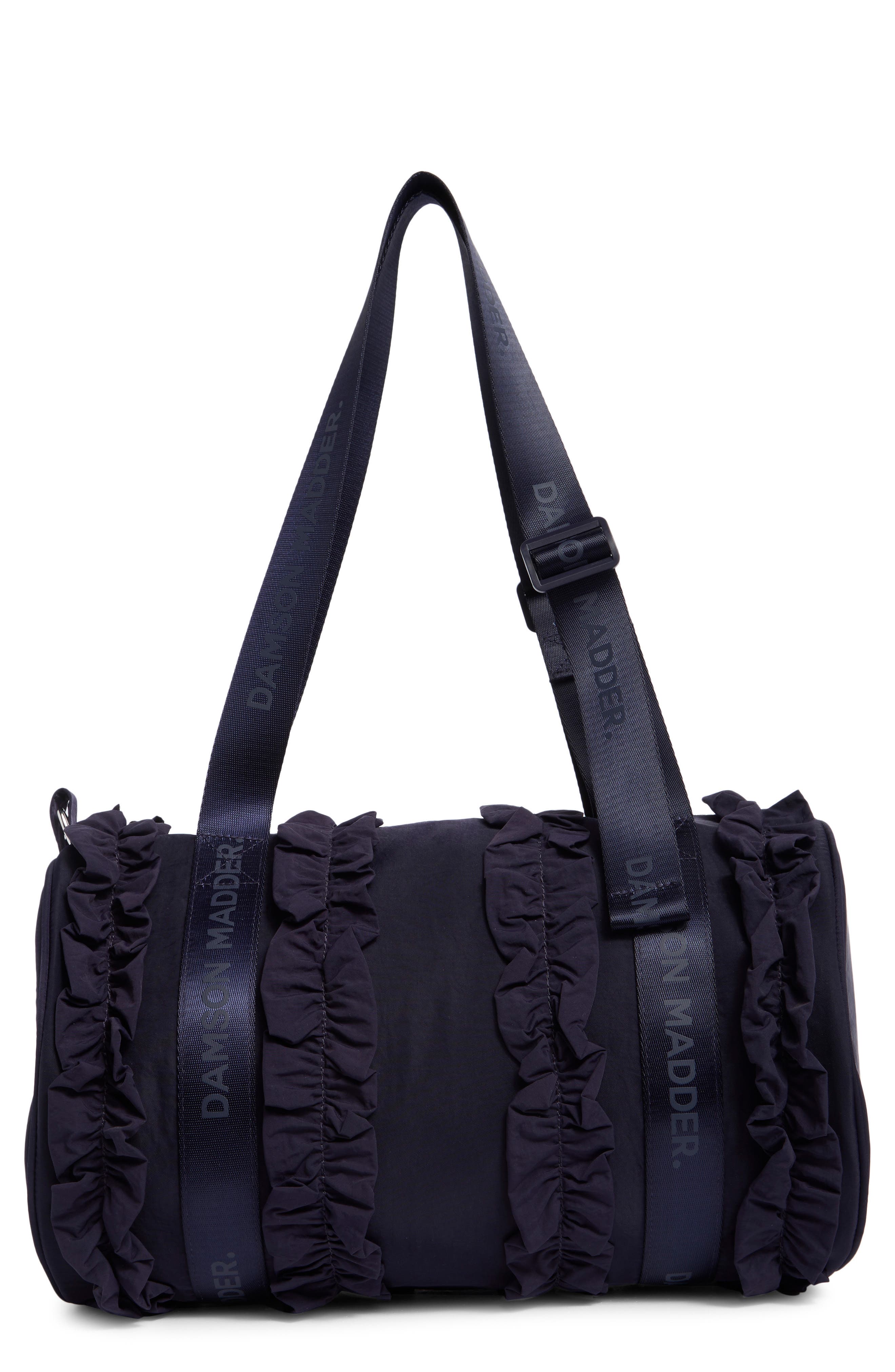 Brooke Frill Barrel Bag, Main, color, NAVY