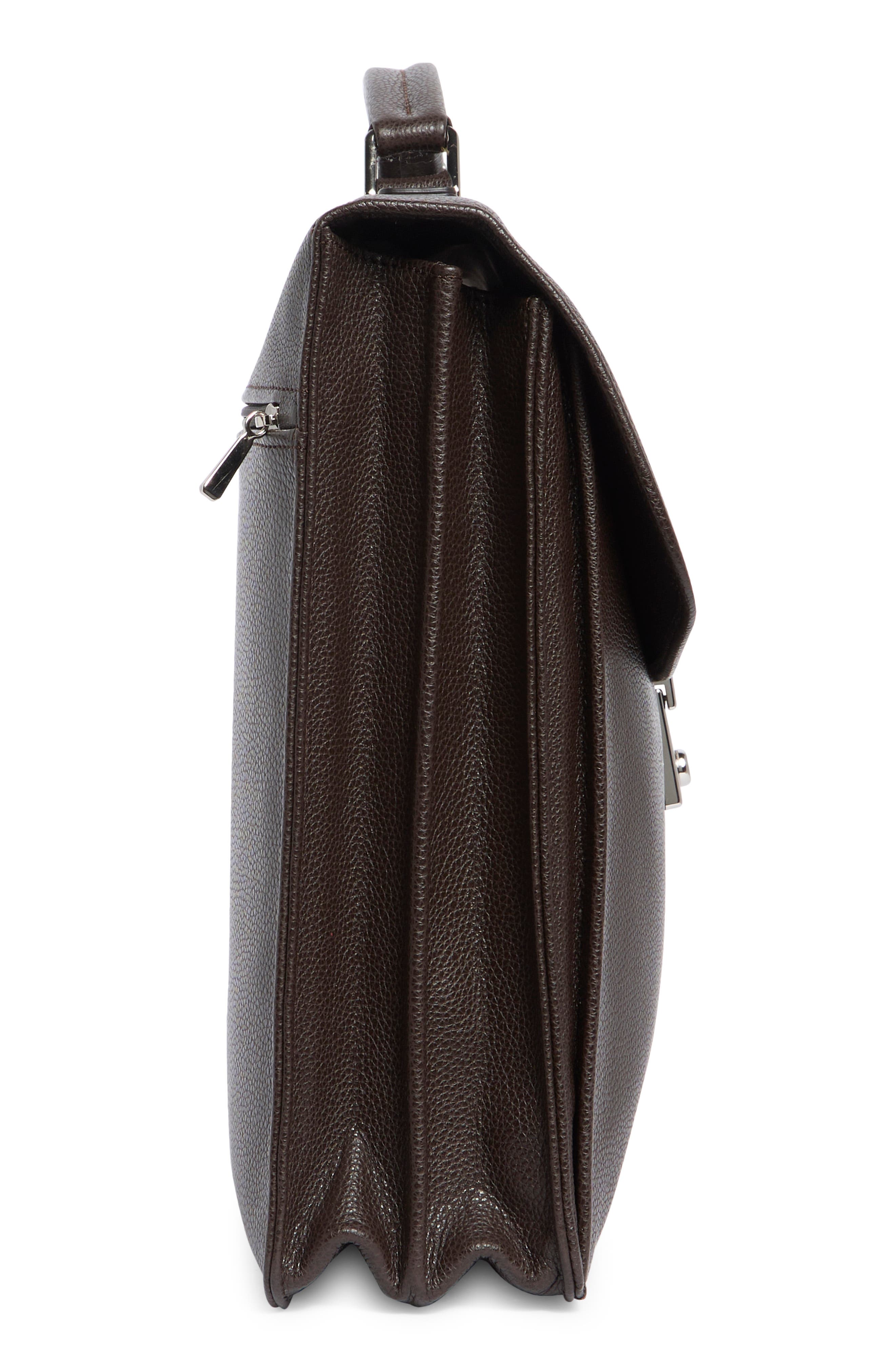 Longchamp Leather Flap Briefcase, Alternate, color, Moka