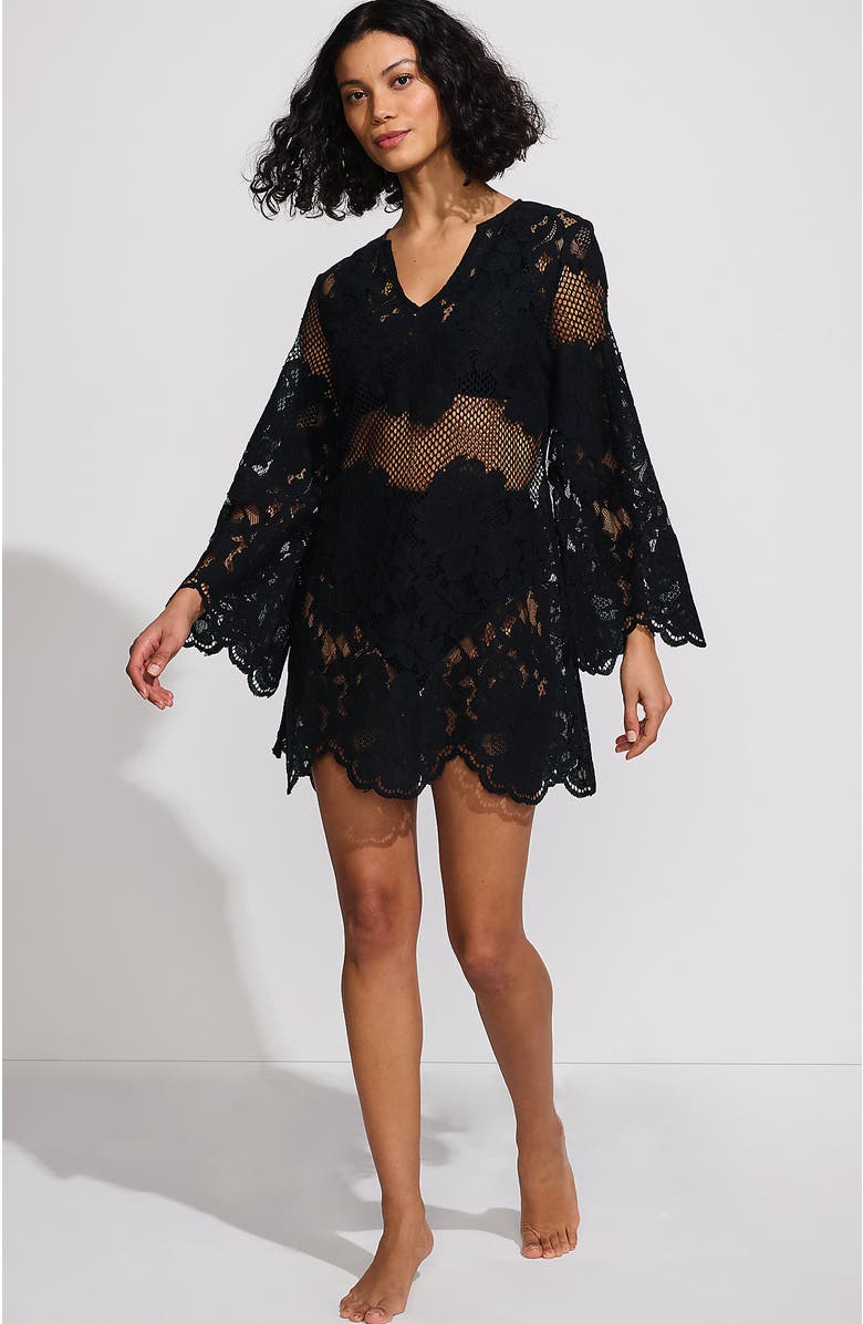 Lands' End Long Sleeve Lace Mini Swim Cover-Up Dress, Main, color, 