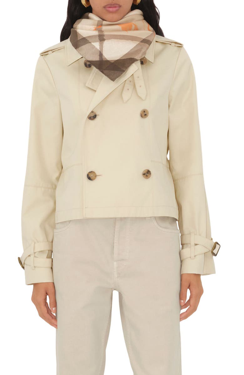 Burberry Equestrian Knight Design Watercolor Check Silk Square Scarf, Alternate, color, Birch