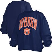 PRESSBOX Women's Pressbox Navy Auburn Tigers Janise Arch Over Logo Waist Length Oversized Pullover Sweatshirt