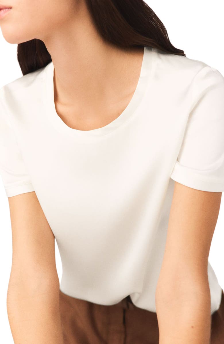 maje Short-sleeved silk top, Alternate, color, White