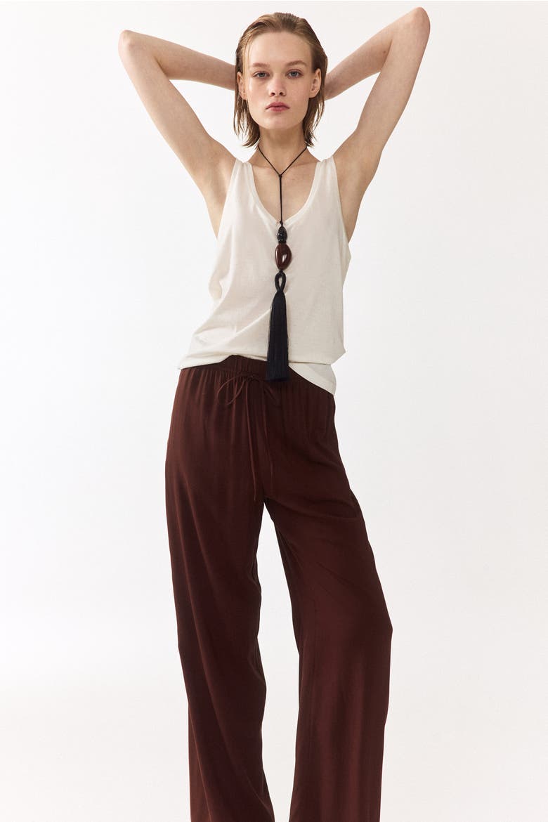 Wide-cut Pull-on Pants, Main, color, Brown