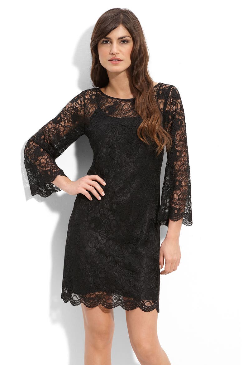 Lace Shift Dress, Main, color, BLACK