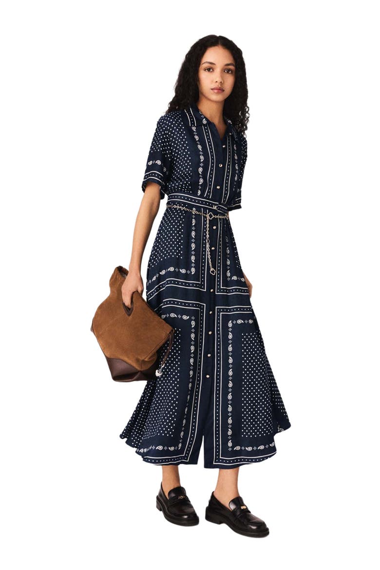 Flowy patterned maxi dress, Alternate, color, Navy dot bandana print