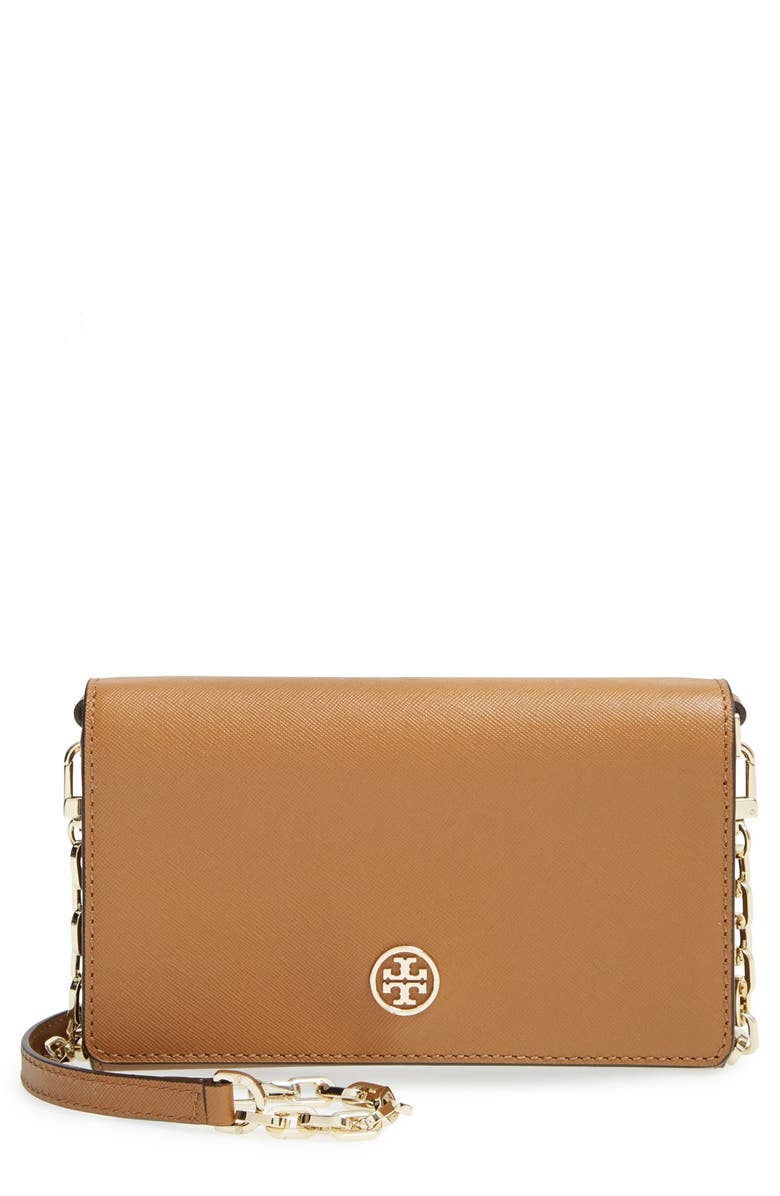 Tory Burch 'Robinson' Leather Wallet on a Chain, Main, color, 