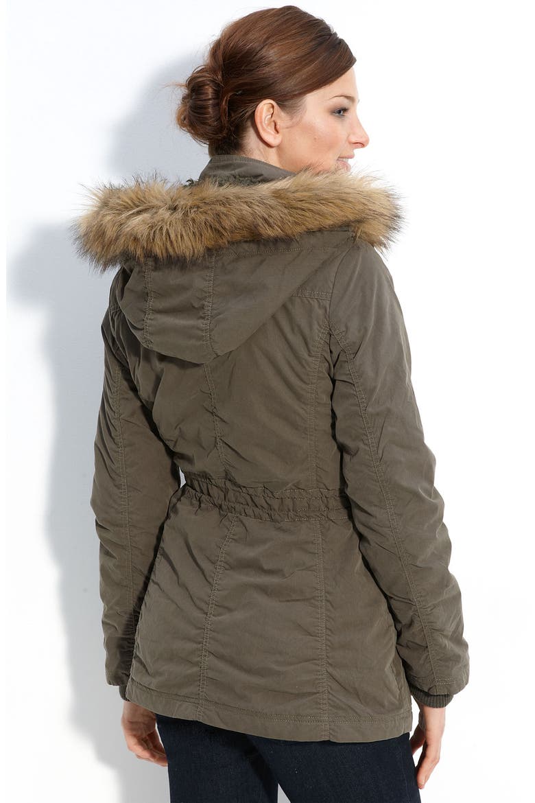 Knit Trim Anorak with Faux Fur Trim, Alternate, color, ARMY GREEN