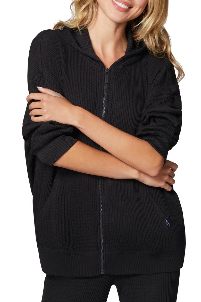 Oversize Thermal Zip Hoodie, Main, color, BLACK