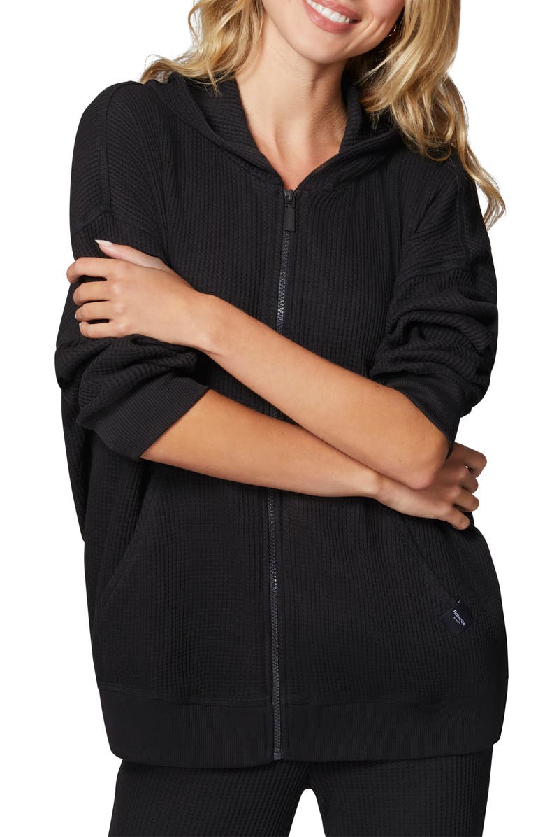 Florence by Mills Oversize Thermal Zip Hoodie, Main, color, Black