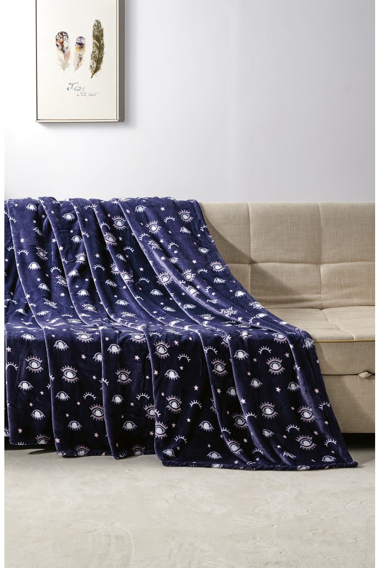 Evil Eye Plush Fleece Throw Blanket, Alternate, color, BLUE MULTI