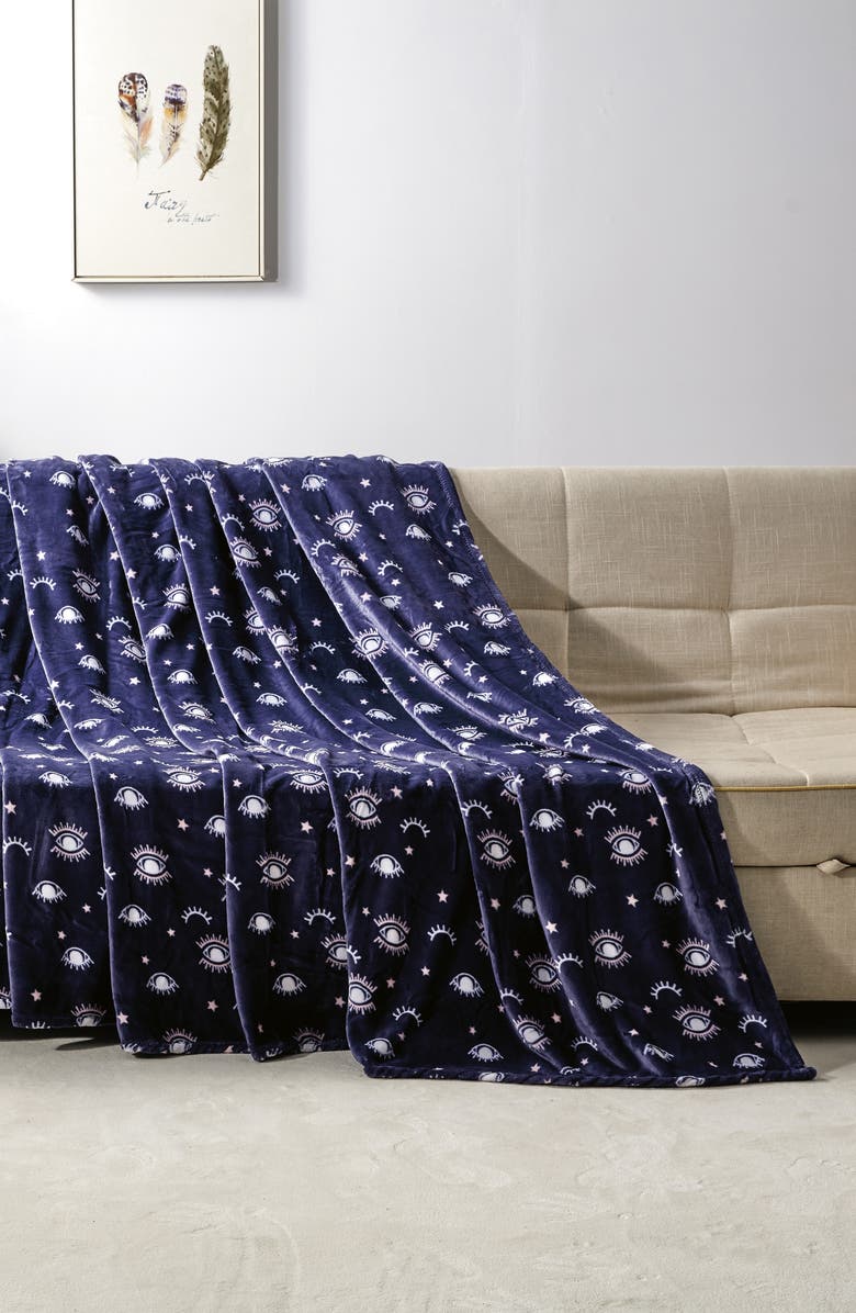 Luxury Home Evil Eye Plush Fleece Throw Blanket, Alternate, color, Blue Multi