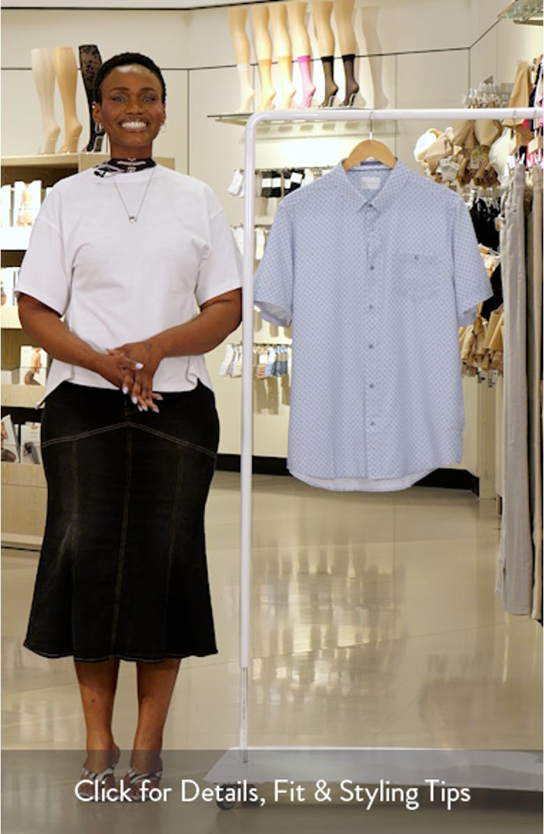 Callisto Geo Print Textured Short Sleeve Stretch Button-Up Shirt, sales video thumbnail