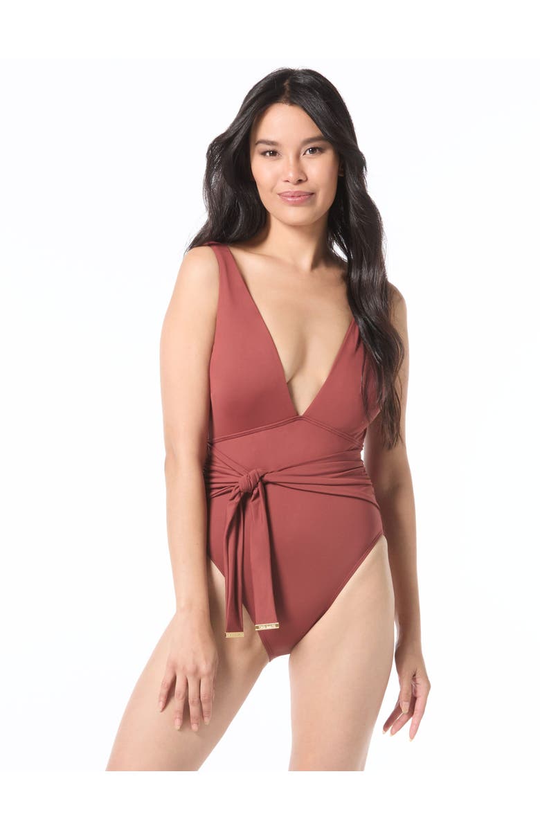 Vince Camuto Plunge One Piece Swimsuit, Main, color, 