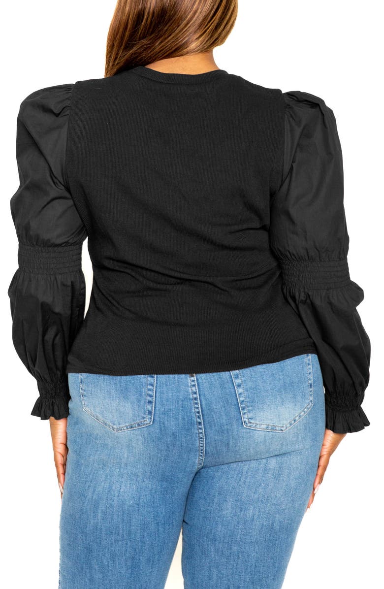 BUXOM COUTURE Mixed Media Balloon Sleeve Blouse, Alternate, color,