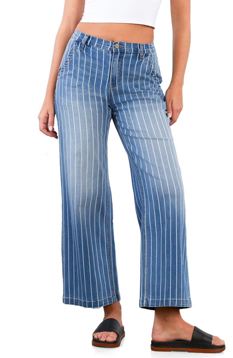 HINT OF BLU Stripe High Rise Wide Leg Jeans, Main, color, Stone Blue Stripes