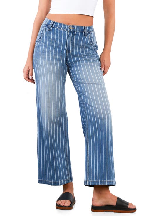 Stripe High Rise Wide Leg Jeans