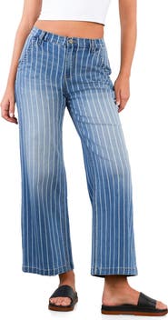 HINT OF BLU Stripe High Rise Wide Leg Jeans