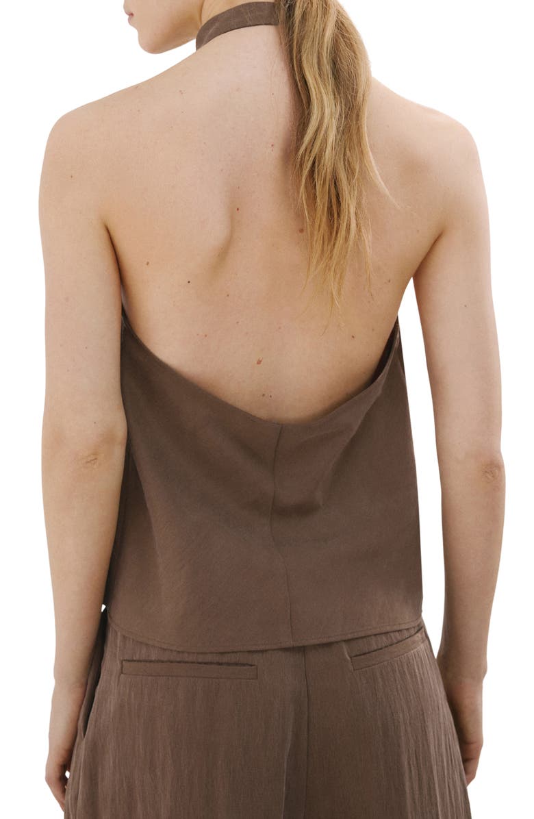 MANGO Cowl Halter Neck Top, Alternate, color, Brown
