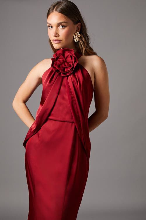 Coast Halter Neck Satin Maxi Dress In Burgundy