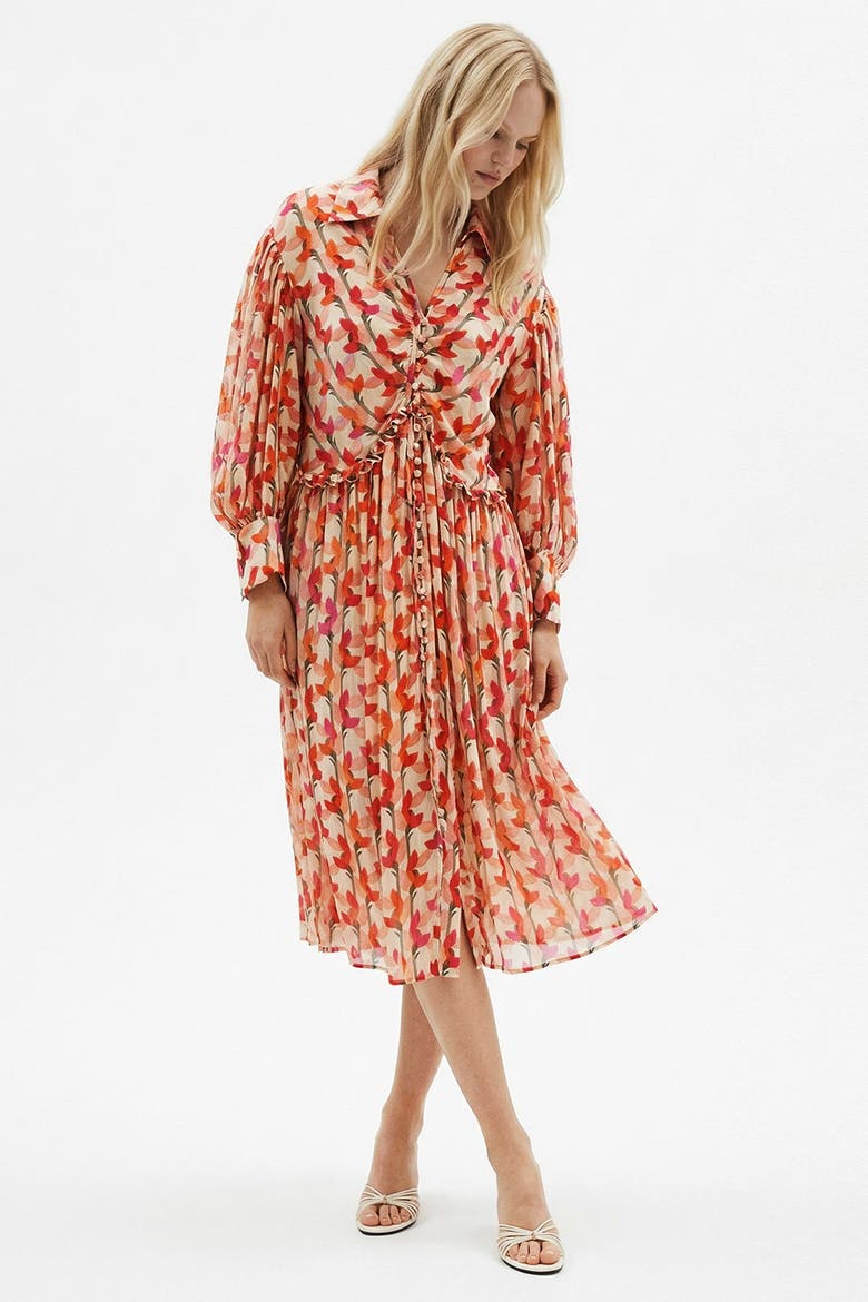 Long Sleeve Patterned Midi Shirt Dress, Alternate, color, MULTICOLOR