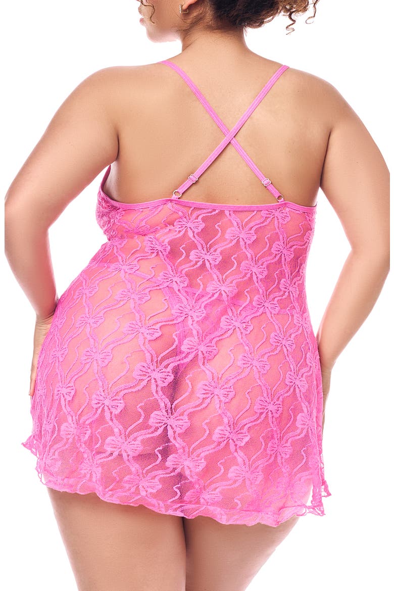 Sheer Lace Babydoll Chemise & Thong Set, Alternate, color, PINK