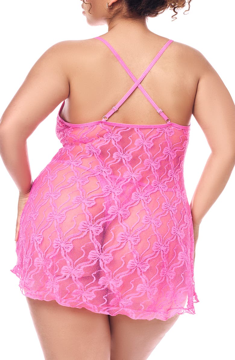 Mapale Sheer Lace Babydoll Chemise 
Thong Set, Alternate, color, 