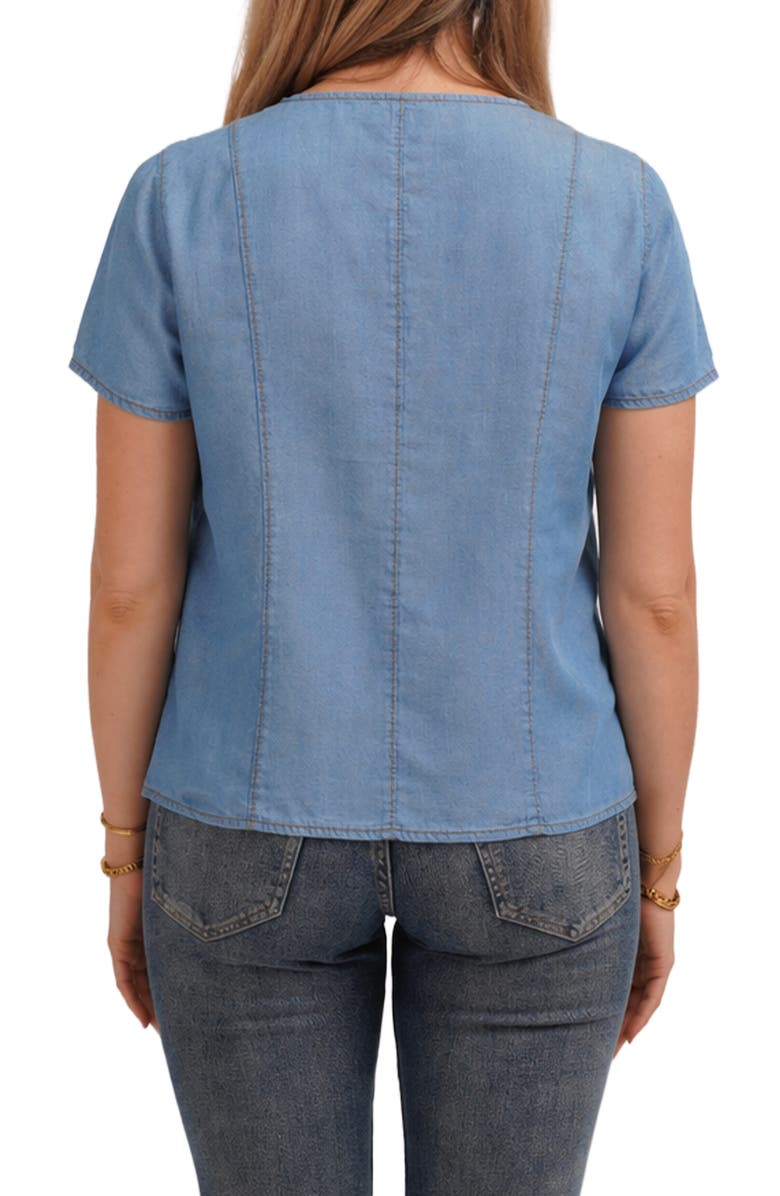 CYRUS Short Sleeve Button Front Top, Alternate, color, Misty Denim