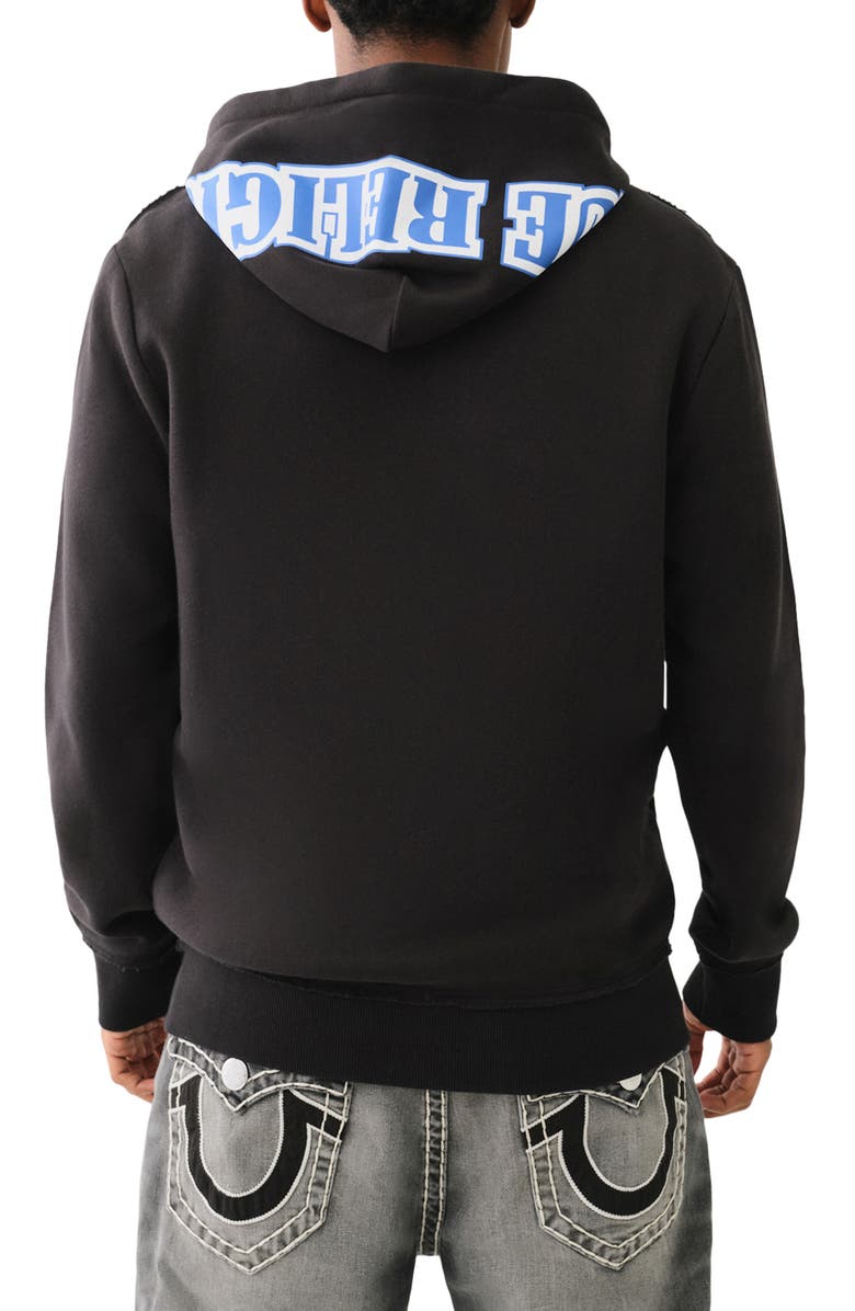 True Religion Brand Jeans Overt Raw Edge Graphic Zip Hoodie, Alternate, color, 