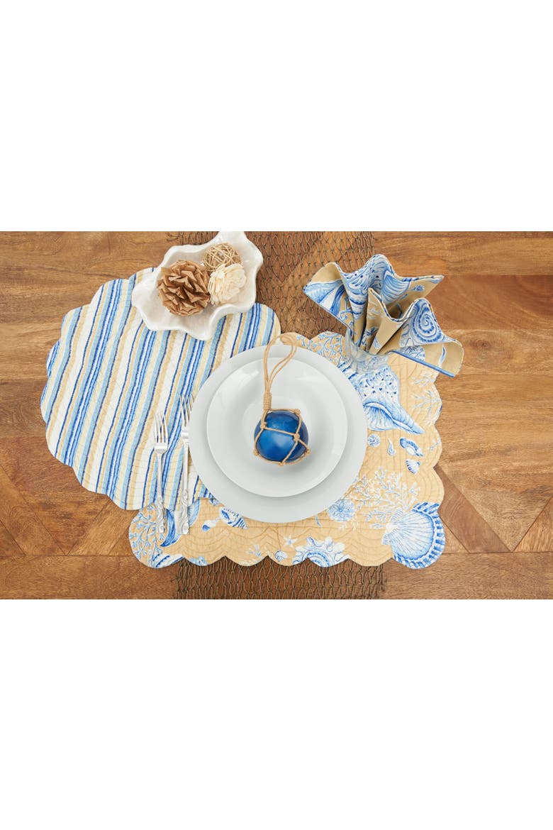 Taupe Shells Cotton Quilted Round Reversible Placemats Set of 6, 17", Alternate, color, Brown