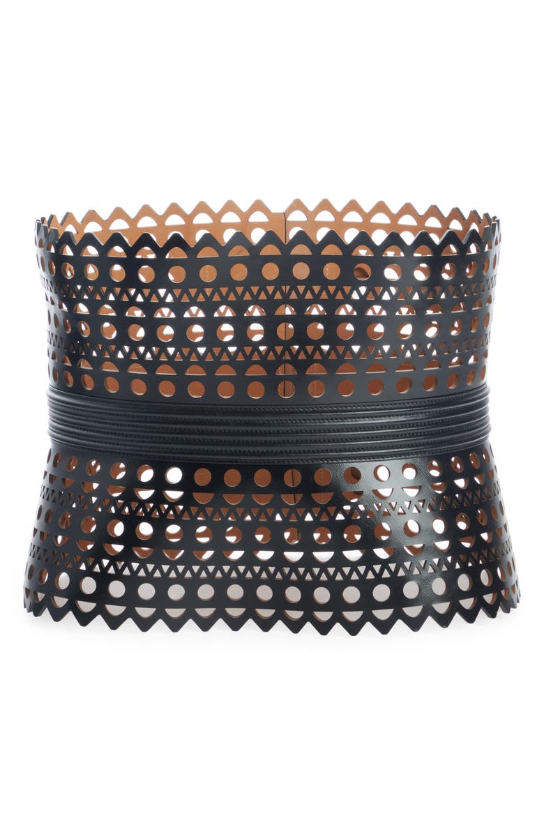 Alaïa Calfskin Leather Corset Belt, Alternate, color, 