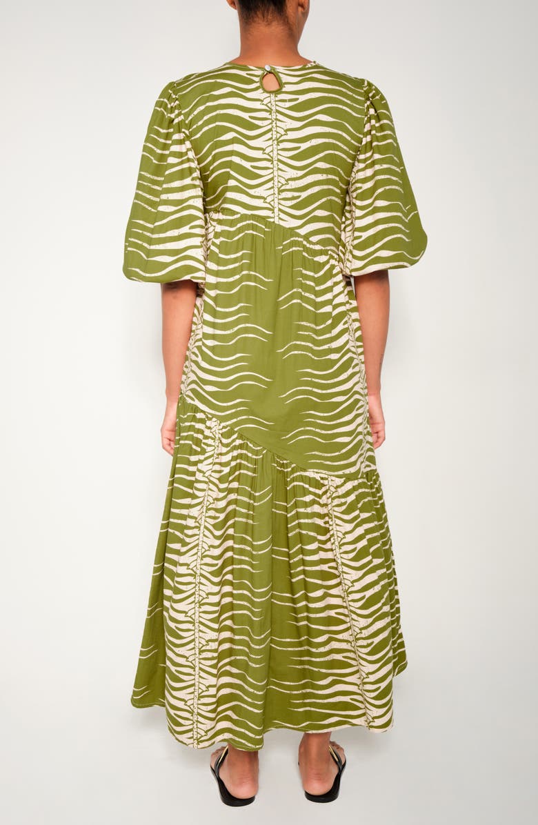 The Lulo Project Armenia Asymmetric Ruffle Maxi Dress, Alternate, color, Green Snake
