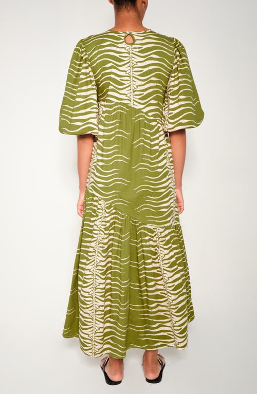 The Lulo Project Armenia Asymmetric Ruffle Maxi Dress In Green