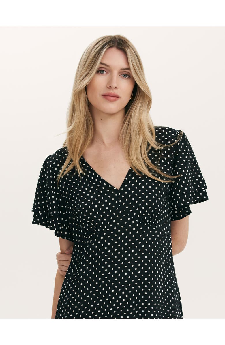 Finery London Saskia Polka Dot Midi Tea Dress, Alternate, color, Black Spot