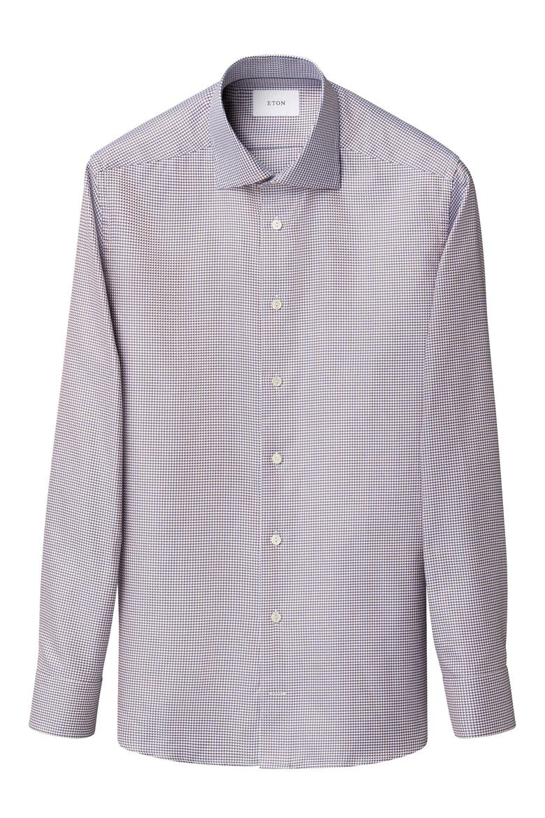 Contemporary Fit Houndstooth Cotton Dobby Dress Shirt, Alternate, color, BLUE/ DARK ORANGE/ WHITE