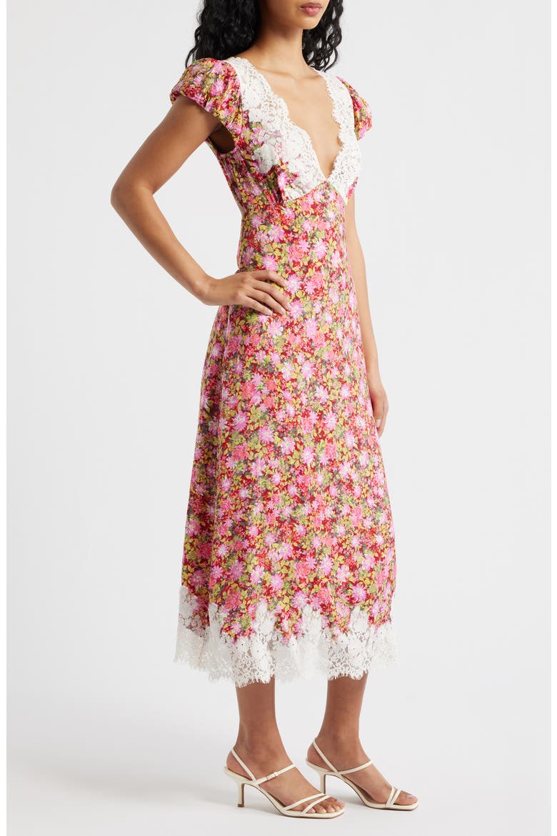 Eyelash Lace Trim Puff Sleeve Maxi Dress, Alternate, color, SPRING FLORAL