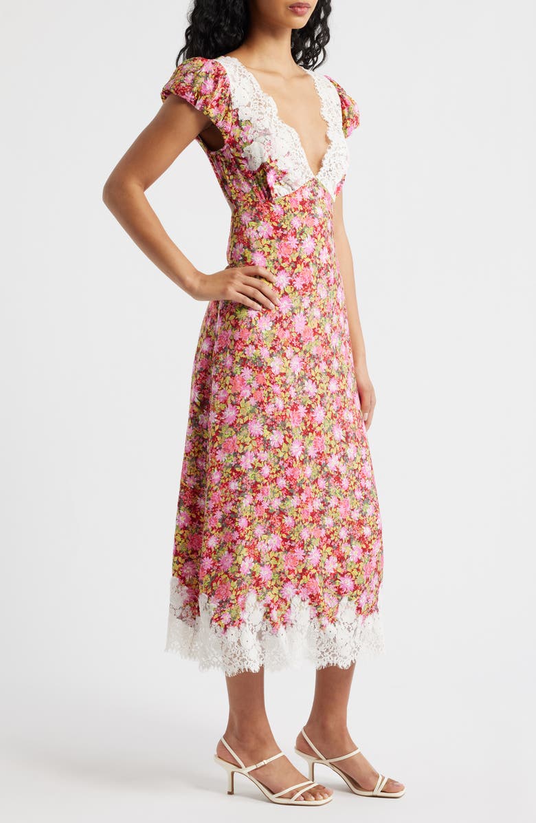 KITTENISH Eyelash Lace Trim Puff Sleeve Maxi Dress, Alternate, color, Spring Floral