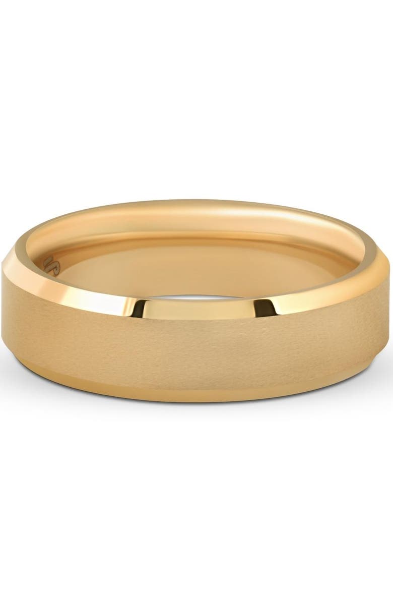 Bliss Diamond Mens Gold Plated Tungsten Ring 6mm Comfort Fit Brushed Beveled Edge Wedding Band, Main, color,