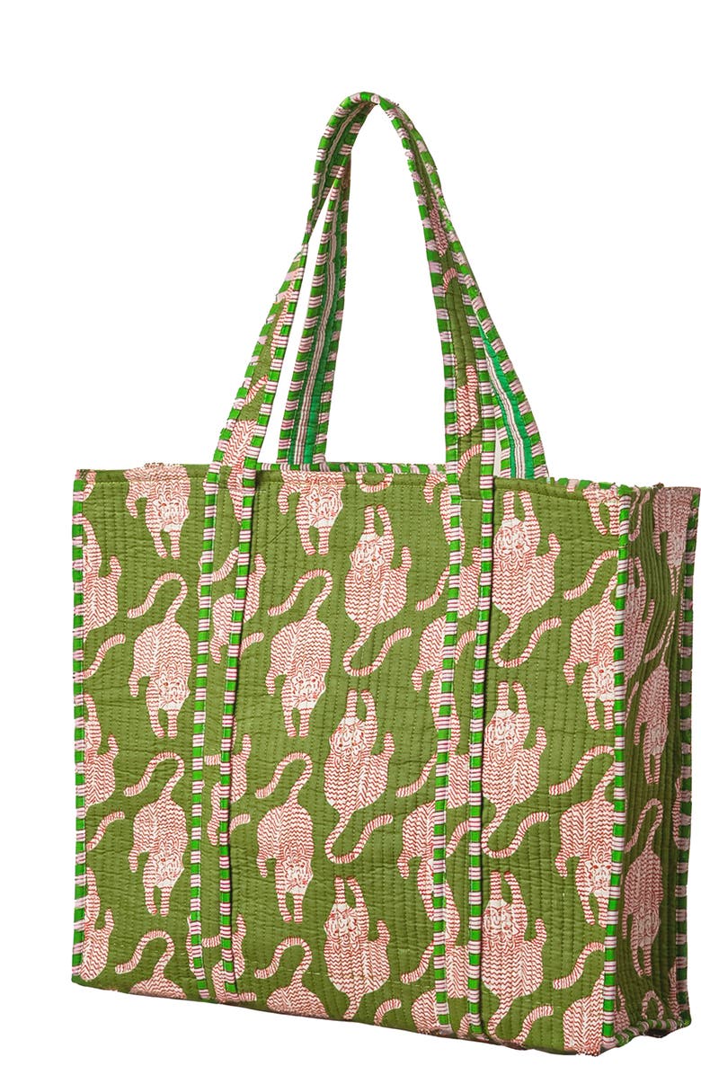 Verve Culture Quilted Feline Tote, Main, color, Green