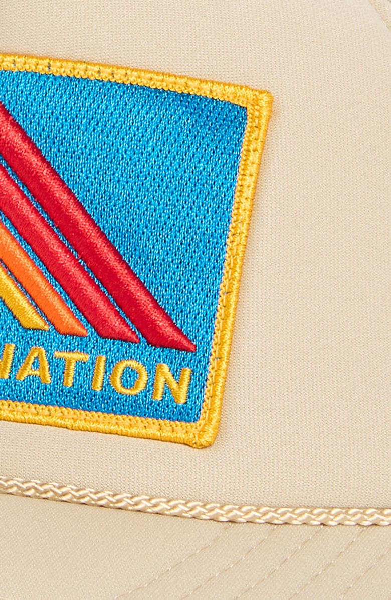 Aviator Nation Mountain Stripe Logo Embroidered Snapback Trucker Hat, Alternate, color, Khaki