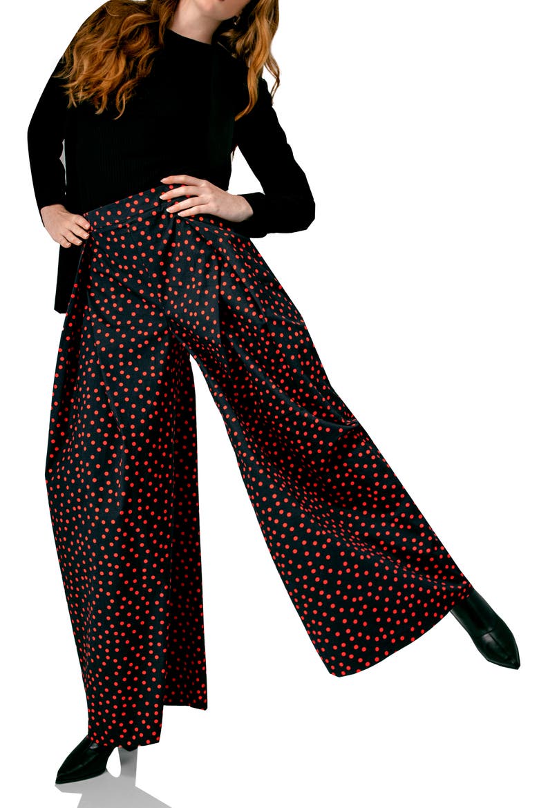 Wide-Leg Polka Dot Pants, Alternate, color, Black