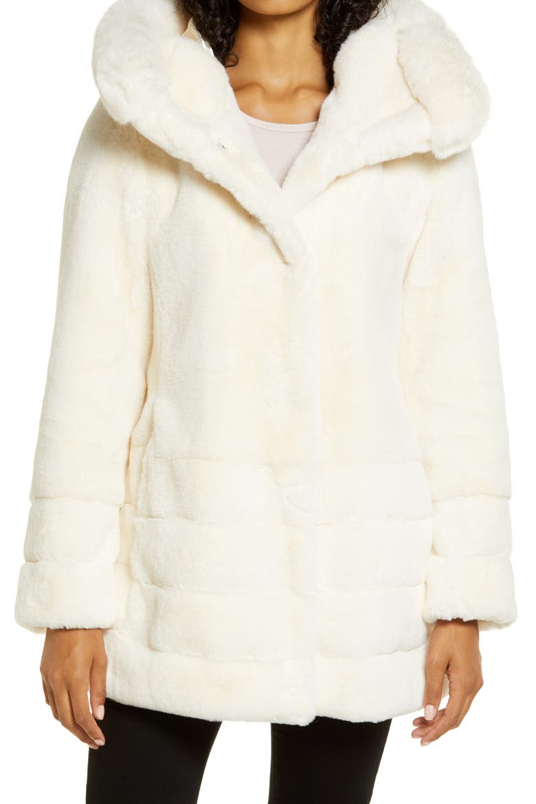 Hooded Faux Fur Coat, Alternate, color, CREAM1
