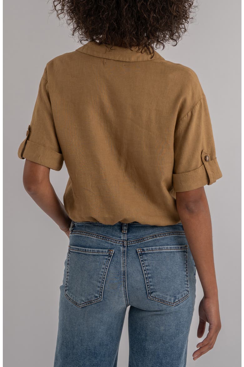 Rebel Knot Front Linen Blend Top, Alternate, color, WOOD