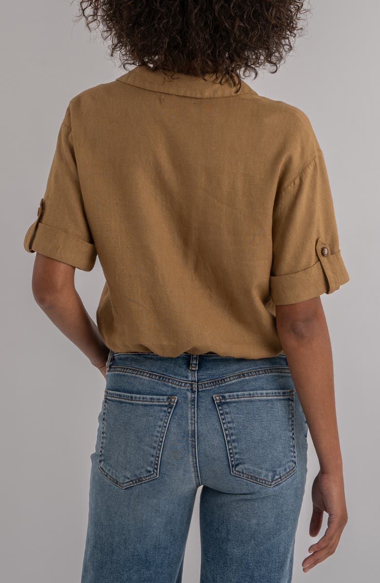 KUT from the Kloth Rebel Knot Front Linen Blend Top, Alternate, color, Wood