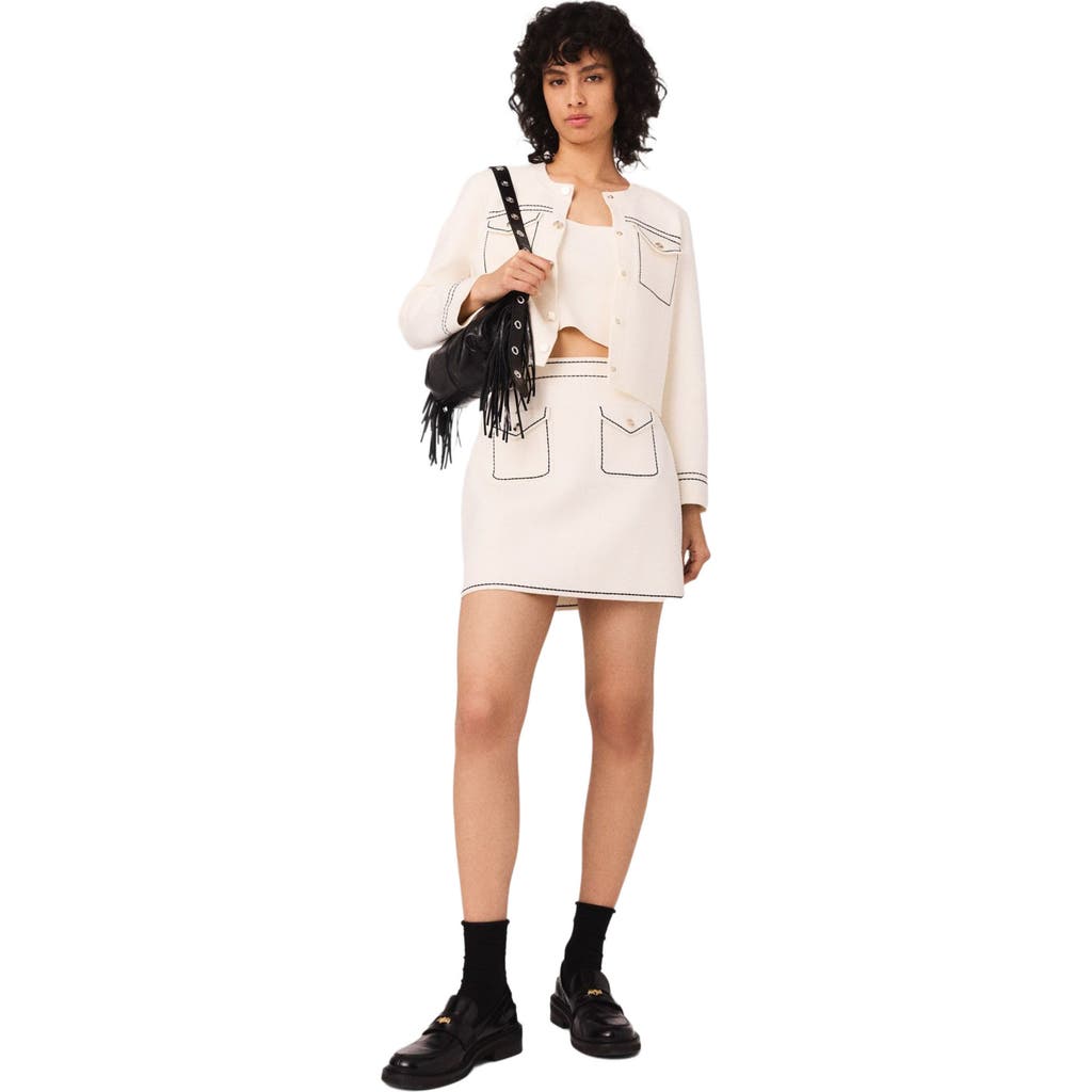Maje Short Topstitched Knit Skirt In White