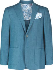 Robert Graham Fawler Tailored Fit Teal Blue Linen & Wool Herringbone Sport Coat